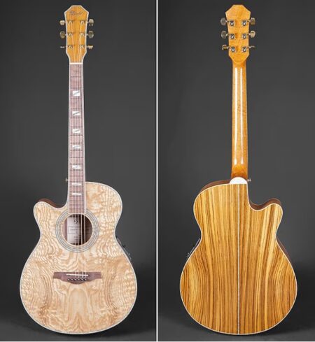 Lindo guitarra electroacústica para principiantes e intermedios color natural con vetas oscuras de tamaño 4/4 Dreanougd